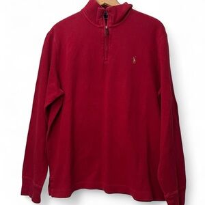 Polo Ralph Lauren Sweater Mens L Red Quarter Zip Mock Neck Estate Rib Cotton